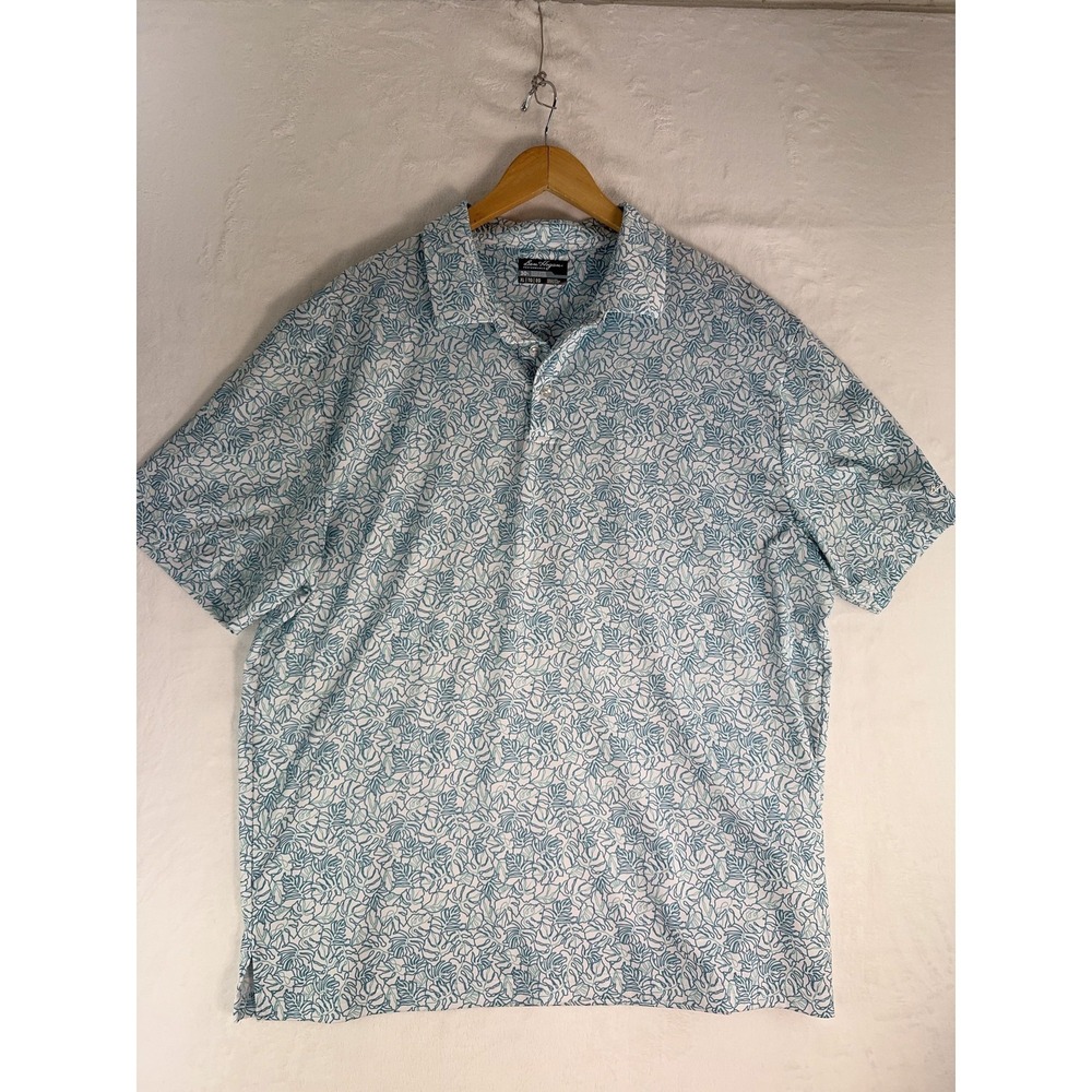 Ben Hogan‎ Polo Shirt Mens XL White Blue Leaf Print Golf Performance Top
